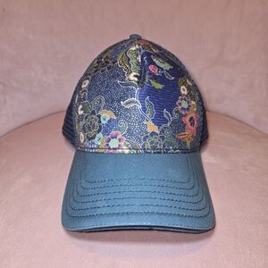 prAna Unisex Lower Pines Trucker Hat Blue Nautical Kona Floral SnapBack